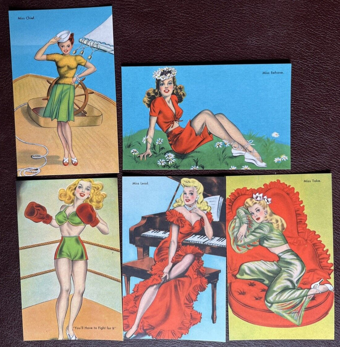 5 Postcard Lady Pin Up Risque 
