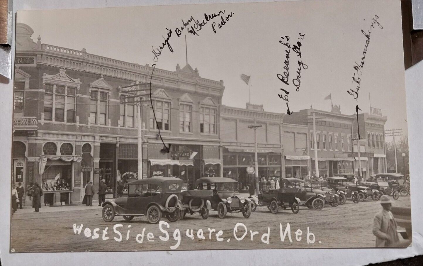 RPPC ORD NEBRASKA 1900-20? - City Shops People Cars - West Side Square Downtown?