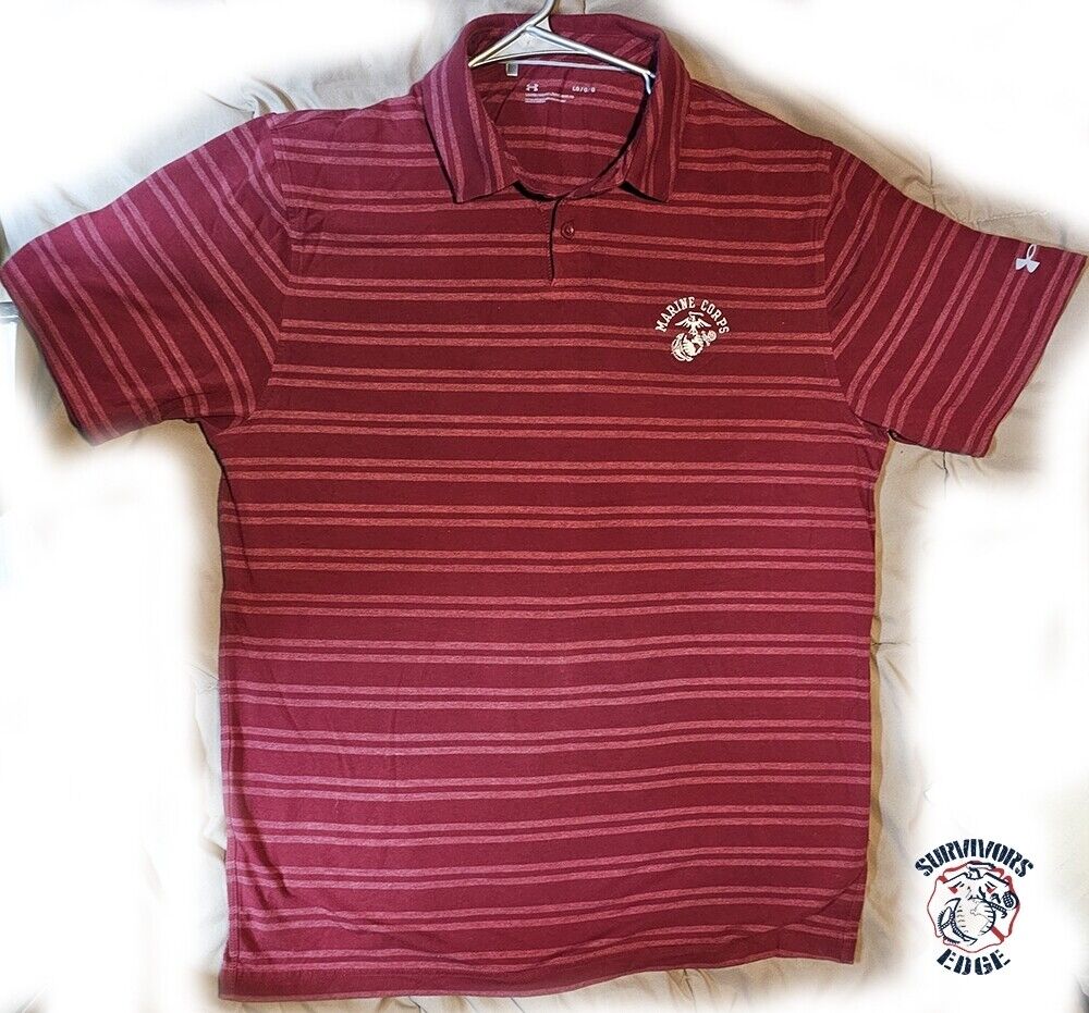 Marine Corps Golf Polo Shirt Under Armour Embroidered Burgundy Men\'s Large USMC