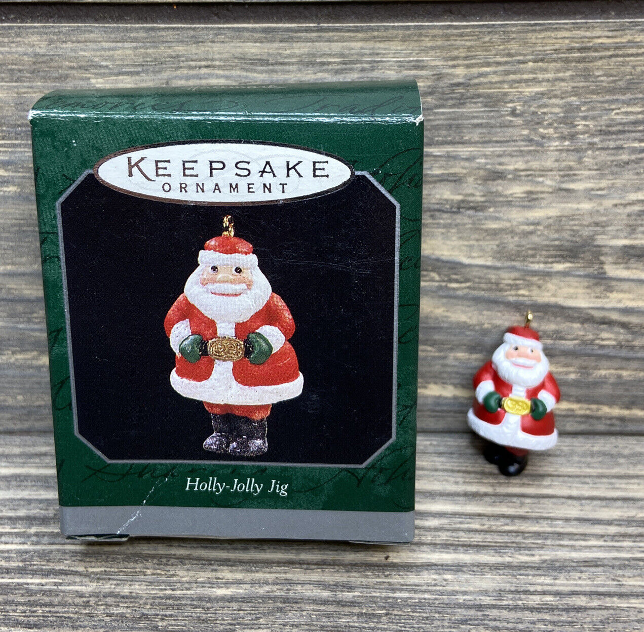 Vtg 1998 Hallmark Keepsake Ornament Miniature Holly Jolly Jig Santa Gold Buckle