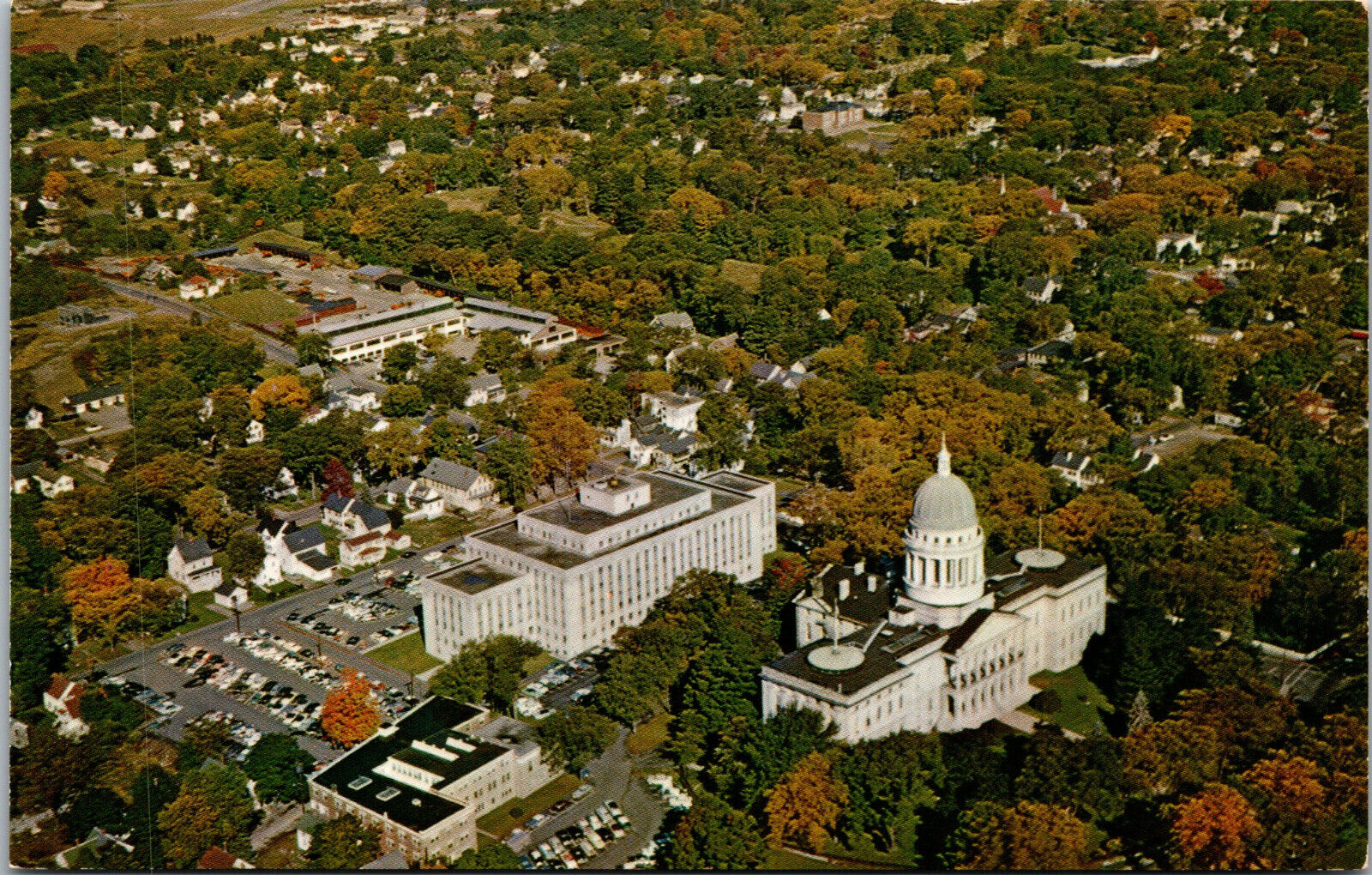 Vtg Aerial View of Capitol Buildings Augusta Maine ME Unused Postcard
