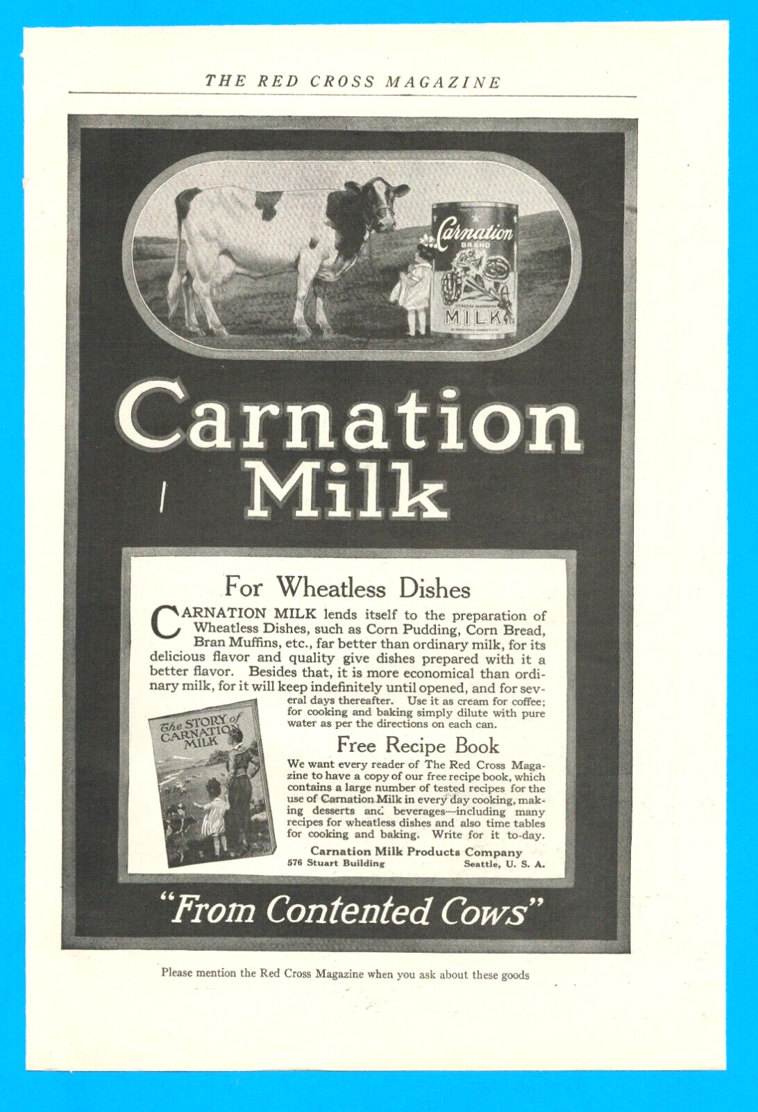 1918 WWI wartime Carnation Milk cows farmers antique PRINT AD Dairy Great War