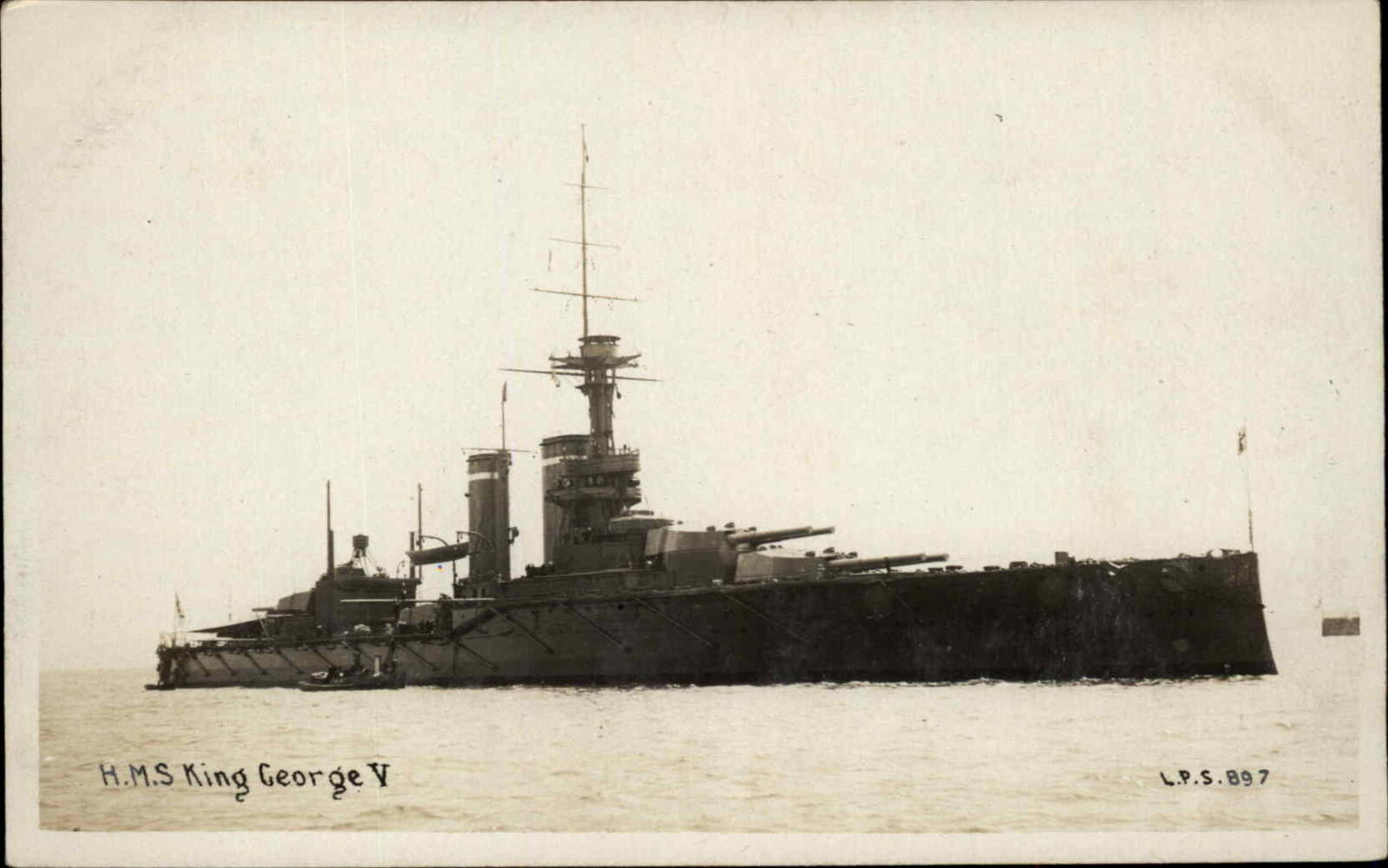 Battleship HMS King George V Boats, Ships British Navy c1912 Real Photo Postcard