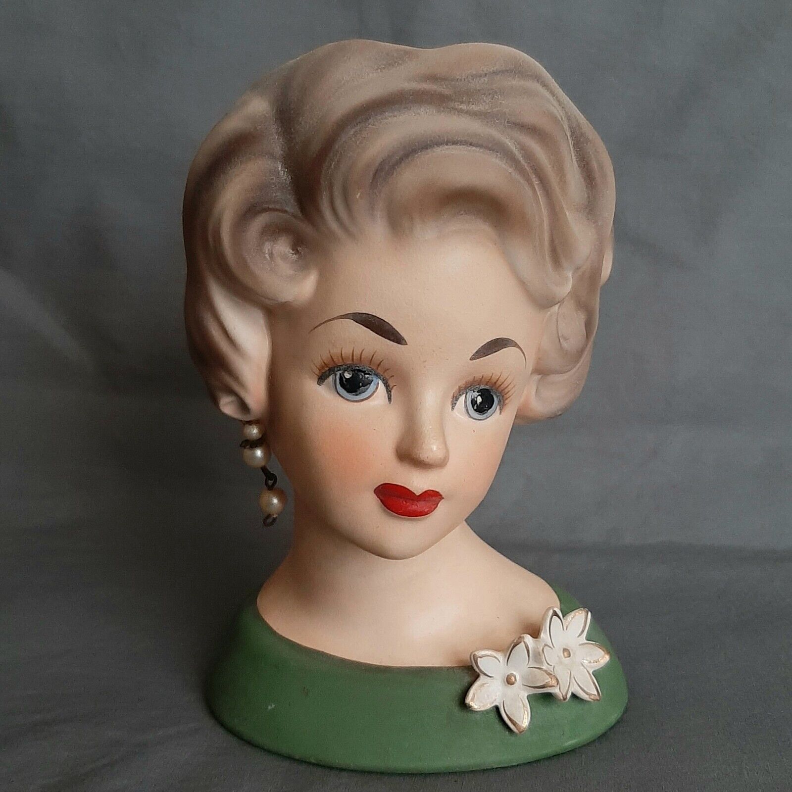 Vtg Ardco Ceramic Brunette Lady Head Vase Planter Flower Adornment C1248 Japan