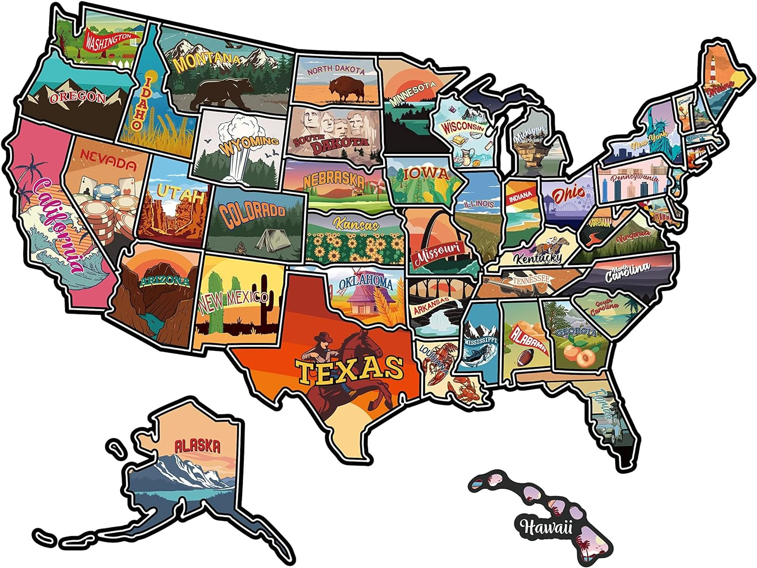 RV State Travel USA Map Sticker, United States Vinyl Map RV Decals Travel Camper