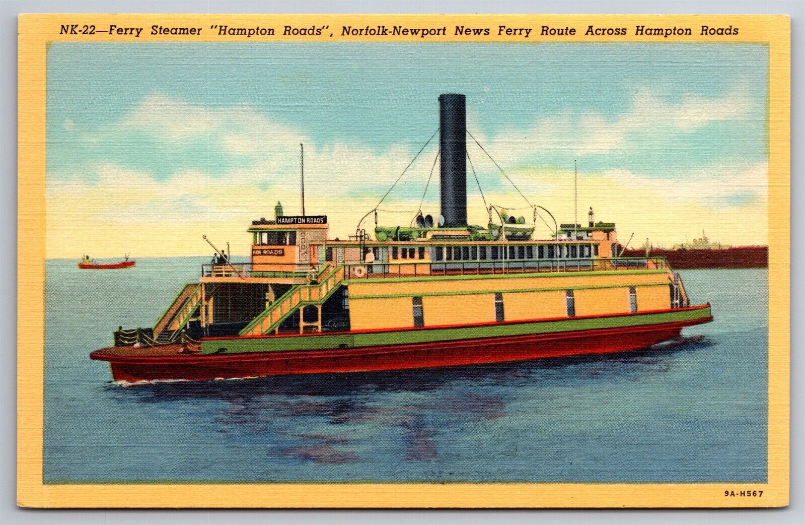 Ferry Steamer Hampton Roads Norfolk Newport News VA C1930 Postcard P4