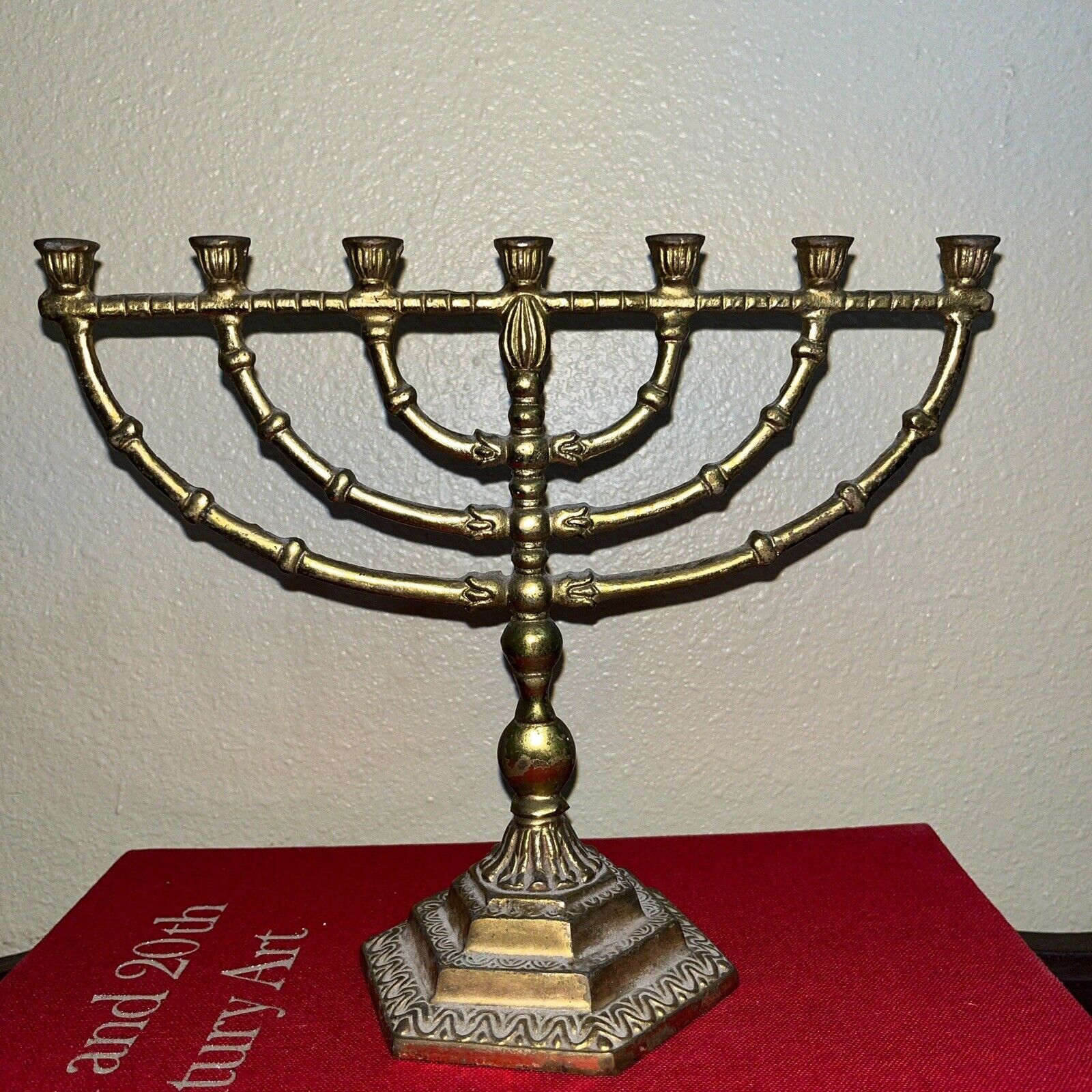 VTG Jewish Temple Menorah Brass 7 Branched Candelabra Candle Holder