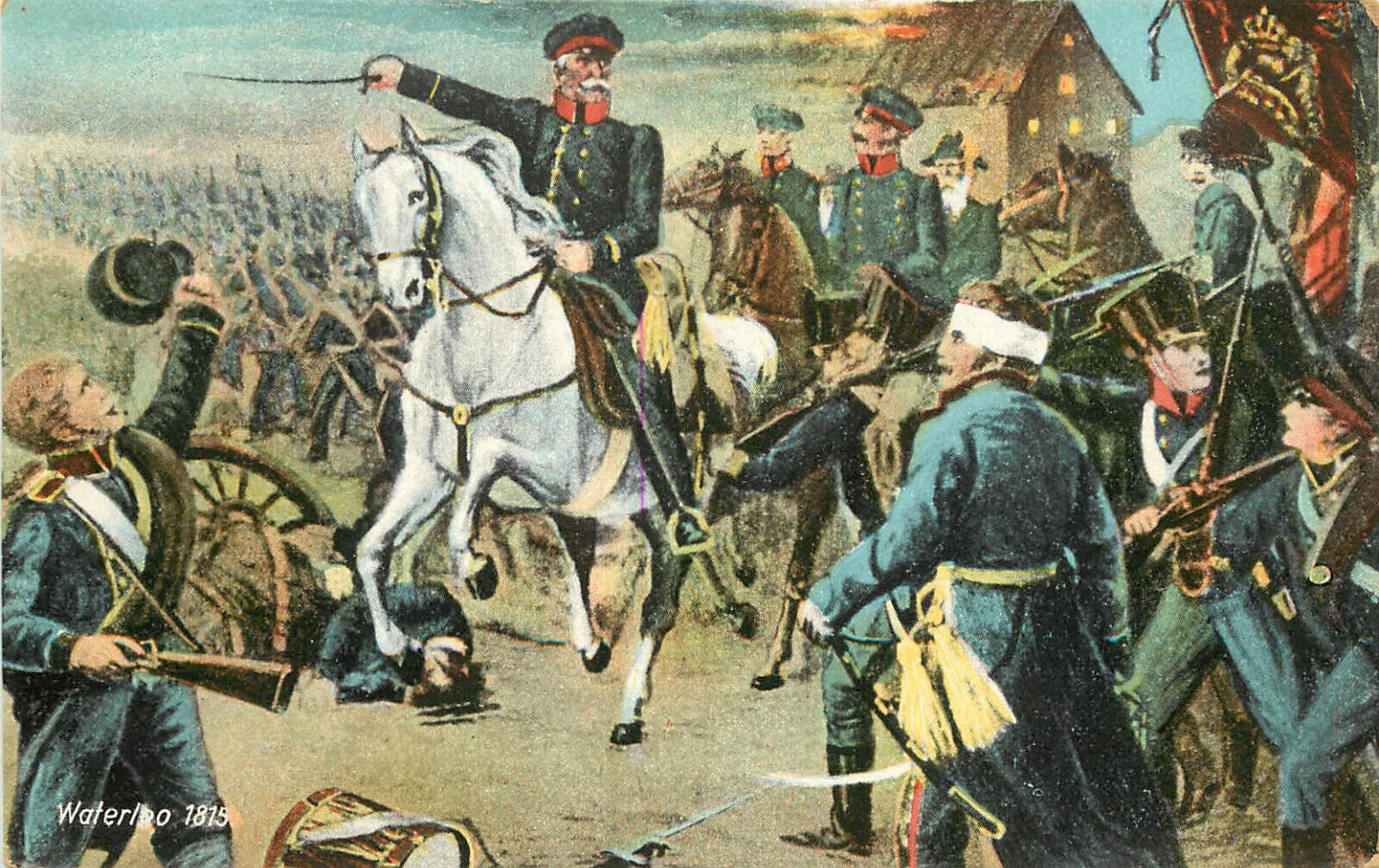 Vintage Postcard Depicting Marshall Blucher in The Battle of Waterloo 1815