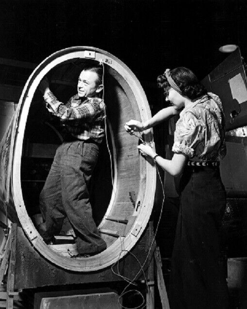 Midget and Female Factory Employee working Downey Plant 8x10 WWII WW2 Photo 950