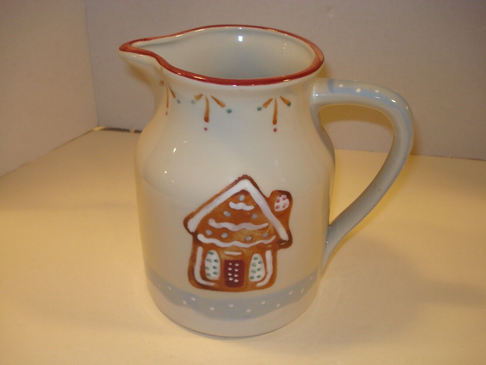 Large Hand Decorated Hartstone Art Pottery Gingerbread House Pattern Pitcher