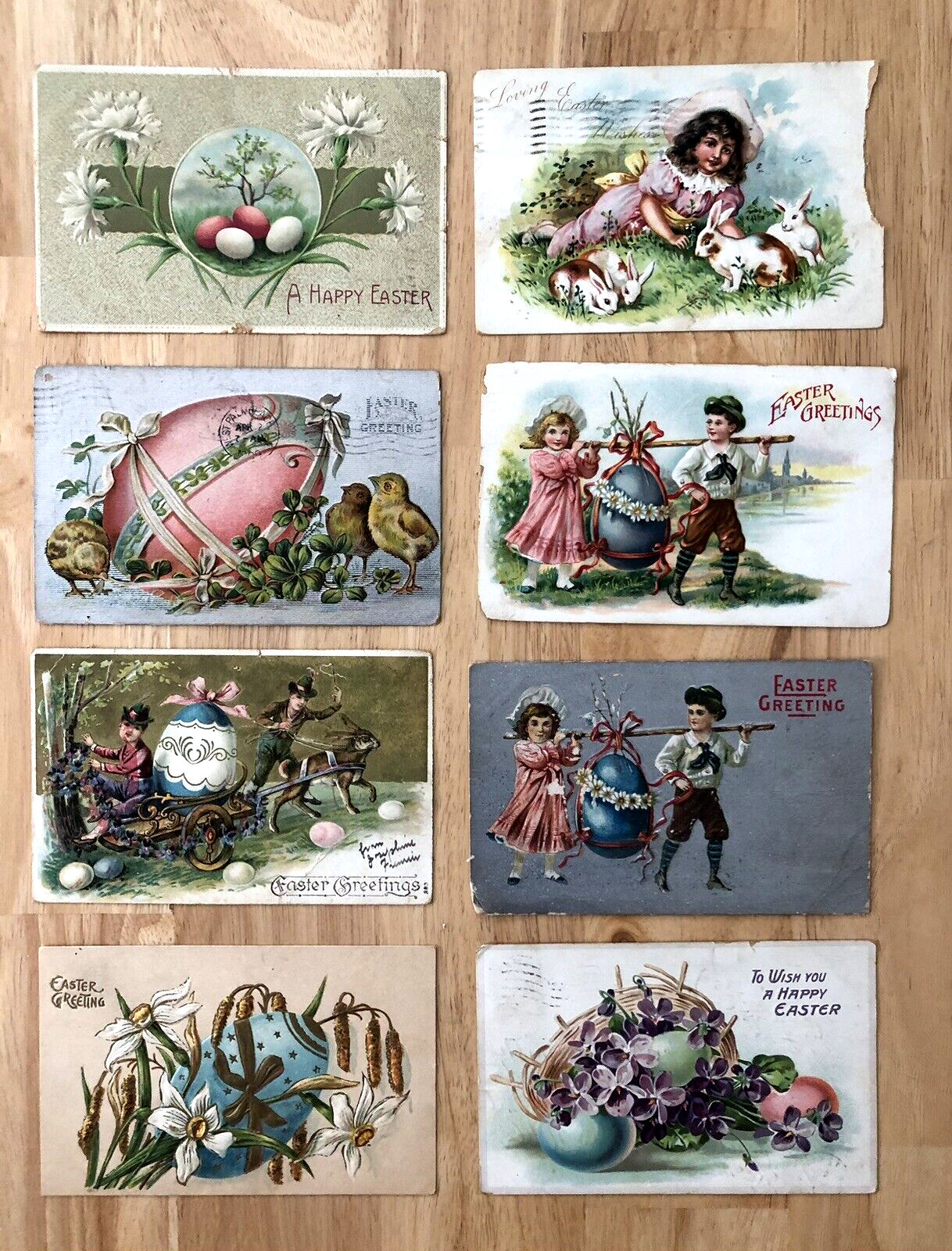ANTIQUE CIRCA 1910 EMBOSSED LOT OF 8 EASTER POSTCARDS 7 WITH BEN FRANKLIN STAMP