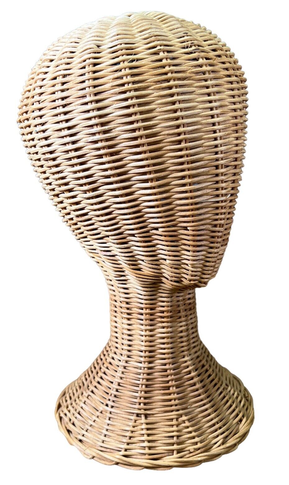 Vintage hand made wicker mannequin hat head 13 inches tall