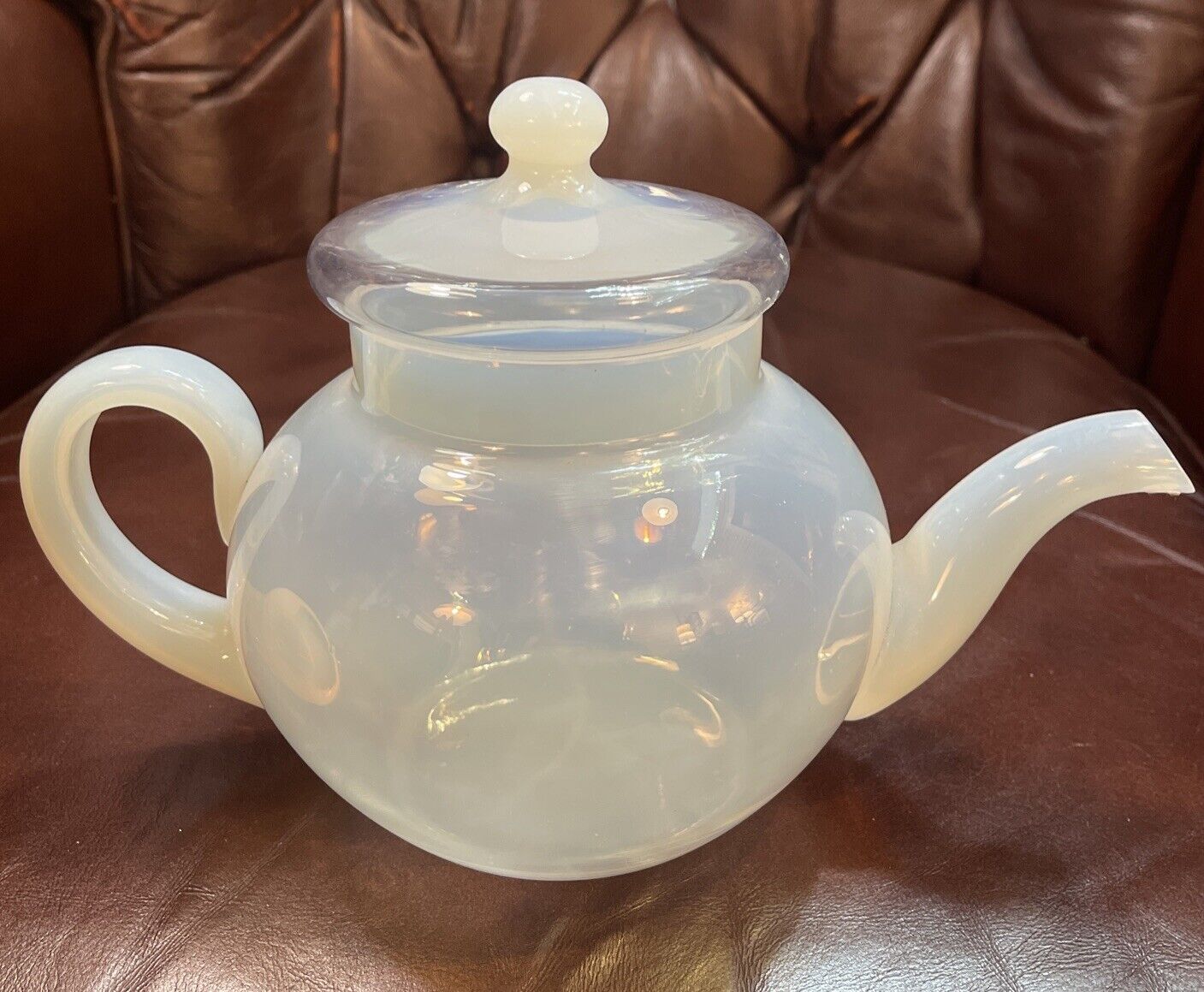 Fry Foval Opalescent Teapot Antique Art Glass 6” Tall C. 1925 PA Classic Shape