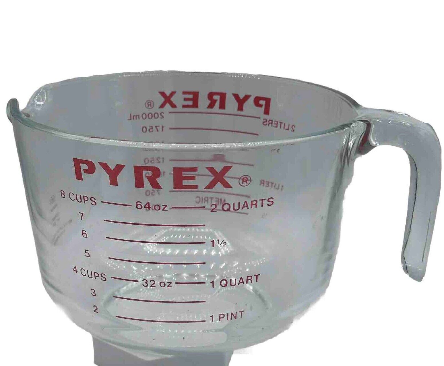 Vintage Pyrex 564 Measuring Cup Bowl 2 Quarts 64 Ounces 8 Cups 2 Liters Red Font