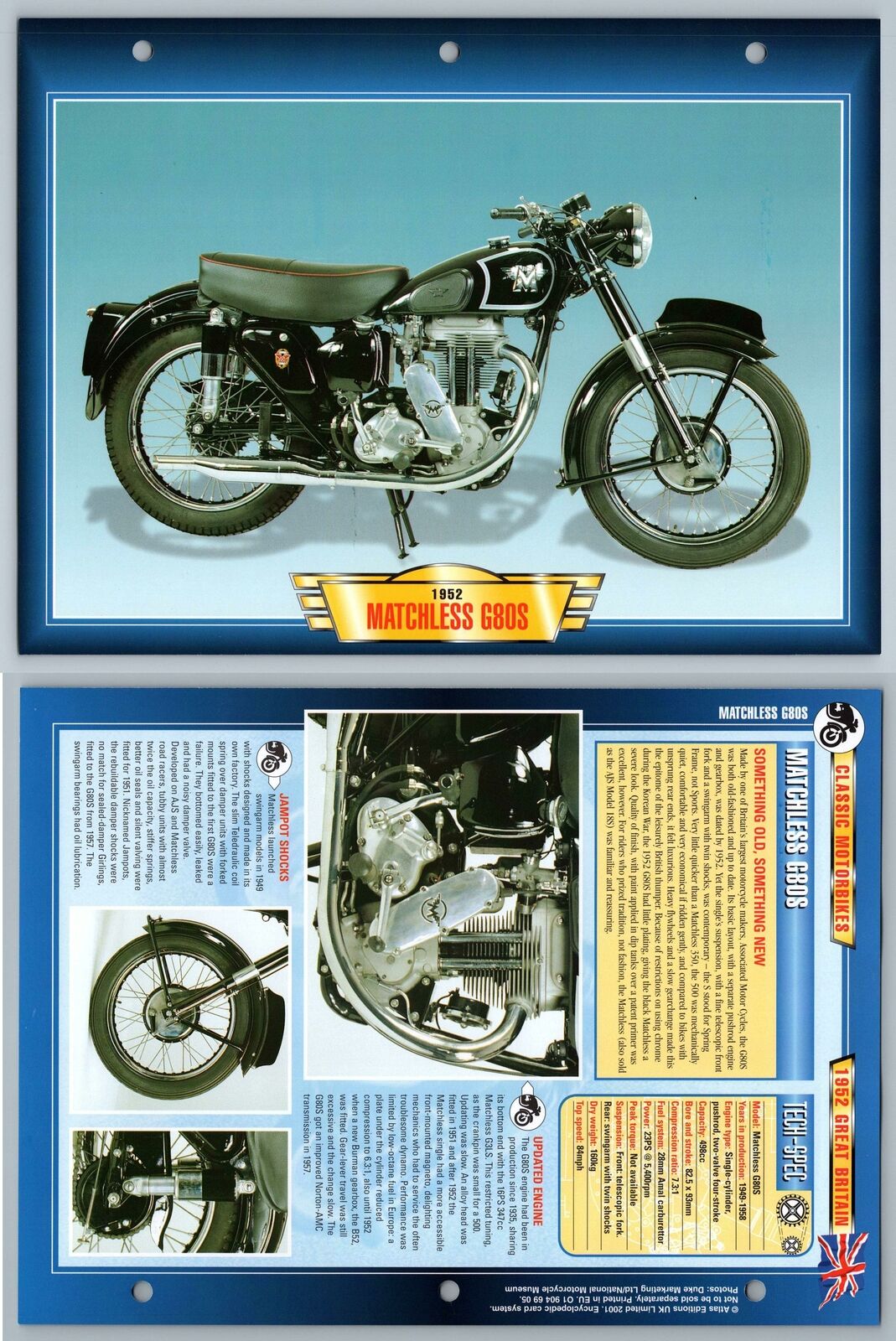 Matchless G80S - 1952 - Classic Motorbikes - Atlas Motorbike Fact File Card