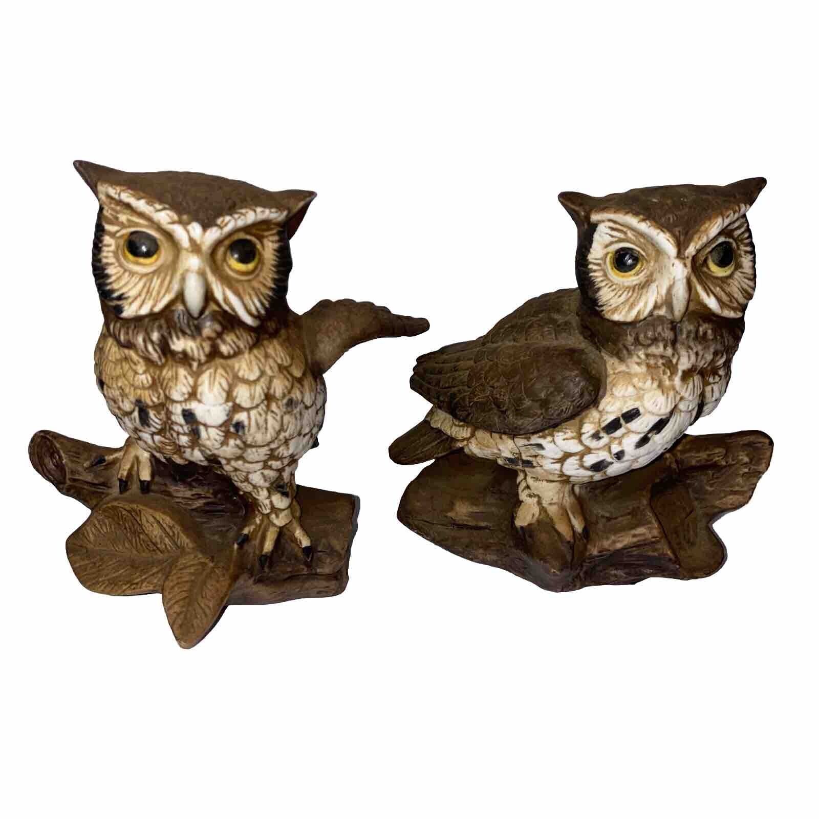 VTG Owls Signed By Artist Numbered 1114 Homco Set Of 2 Granny Core
