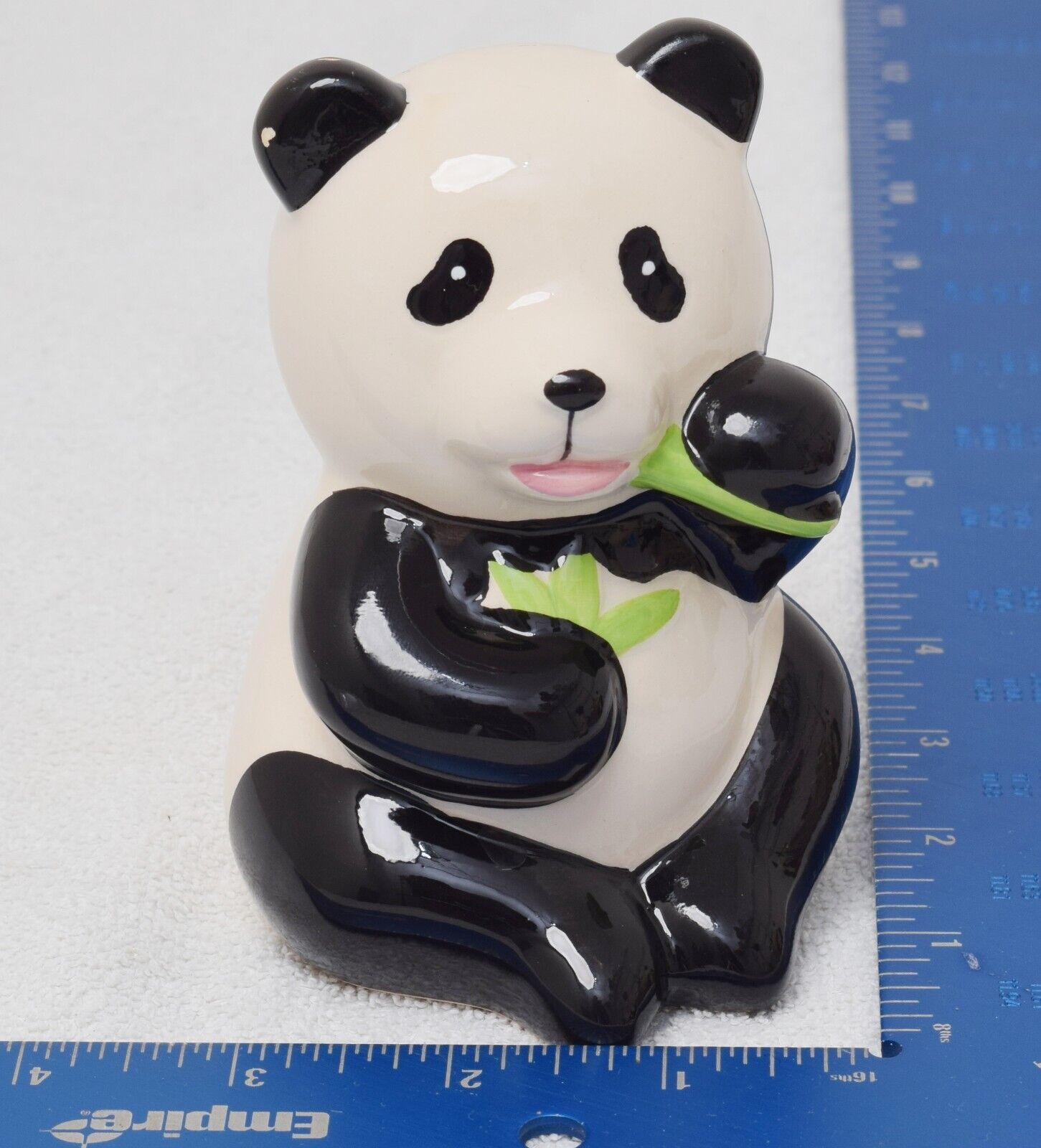 Old Vintage Panda Bear Eating Bamboo Coin Bank Ceramic
