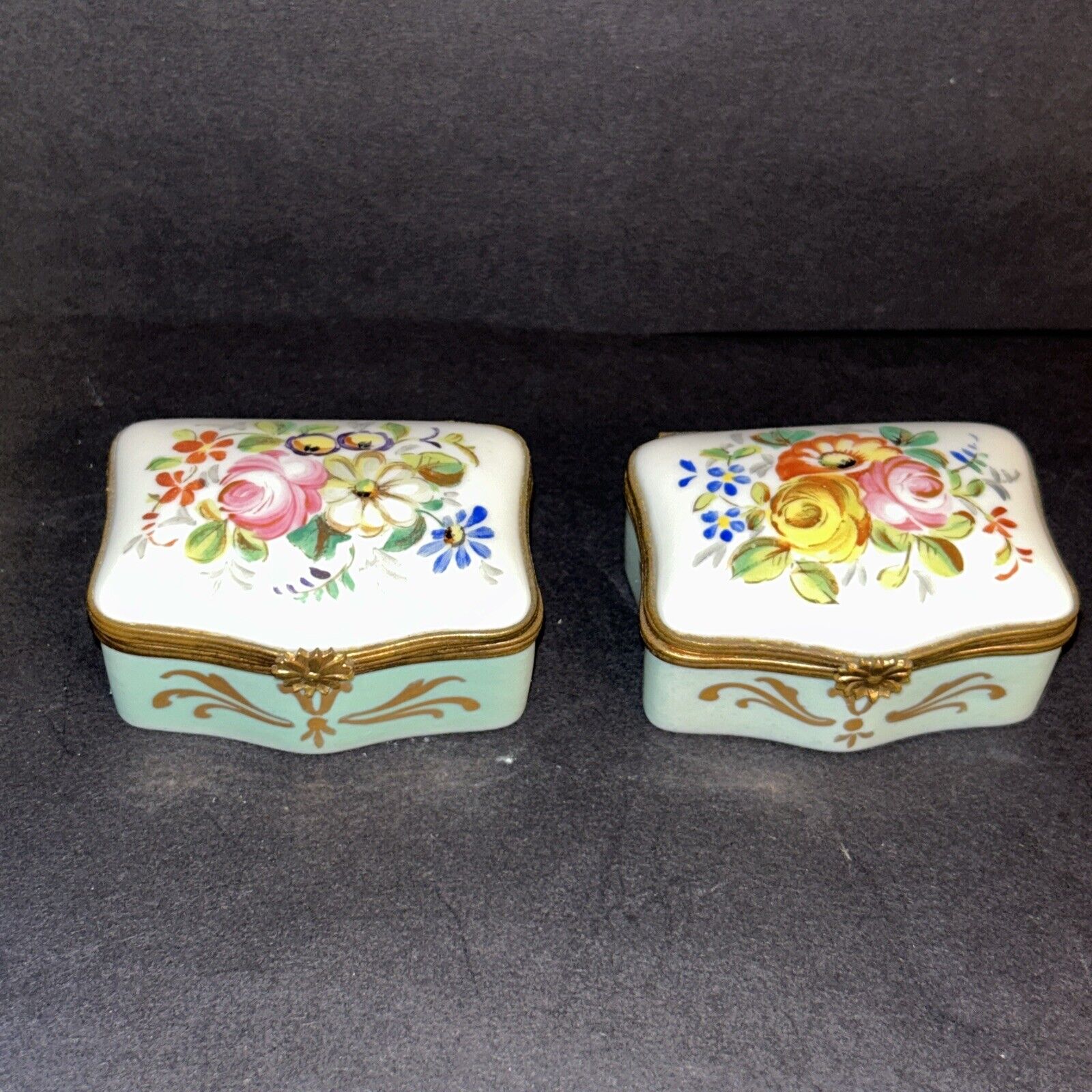Two Beautiful Floral- Limoges Trinket Box