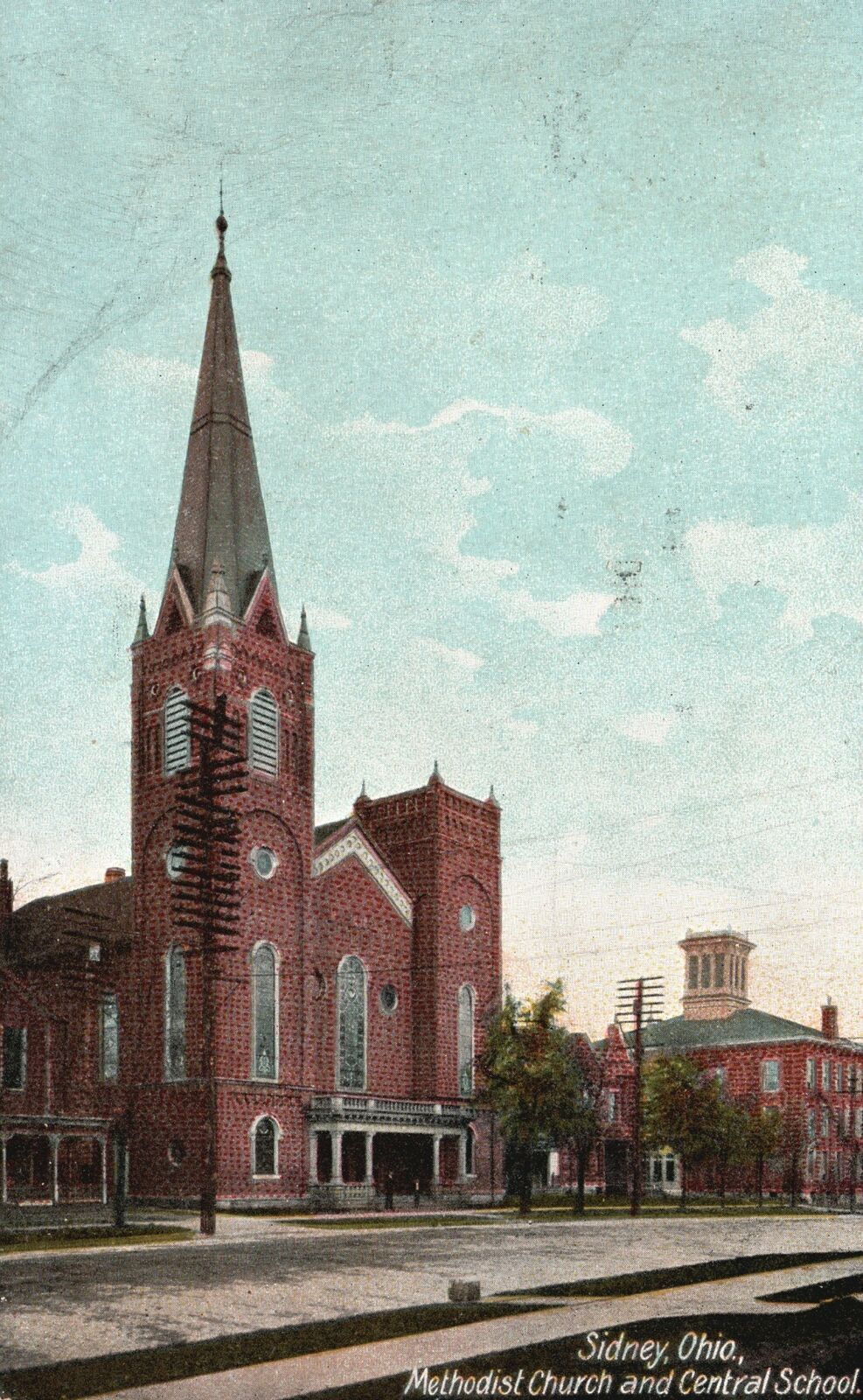 Vintage Postcard 1910\'s Methodist Church And Central School Building Sidney Ohio