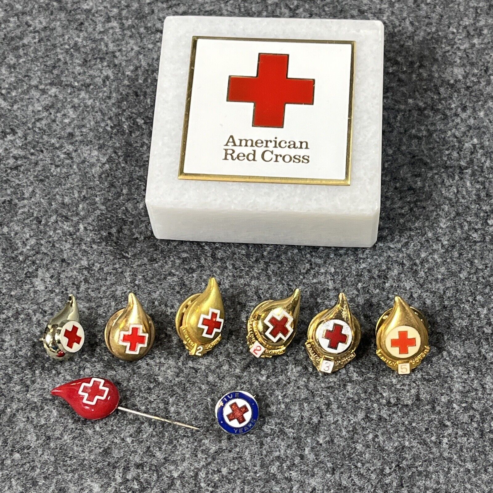 Red Cross Blood Donor Pins Gallon Gold Plated VTG Lapel Button + Paper Weight