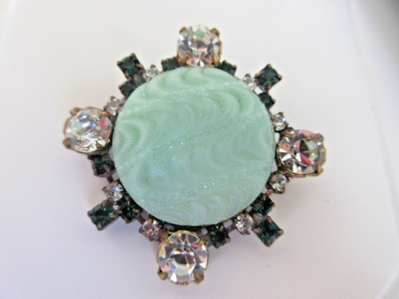 Outstanding Czech Vintage Glass Rhinestone Button  Crystal & Shades of Green