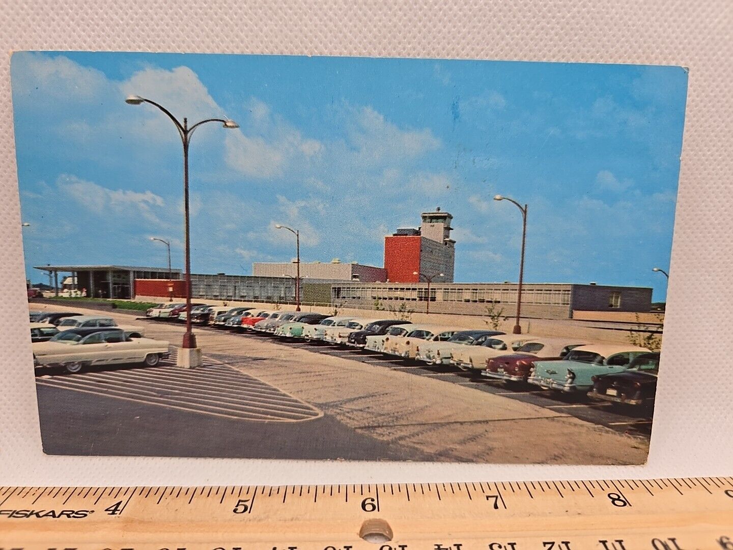 Vintage Postcard Cleveland Ohio Hopkins Airport Administration Building Old Cars