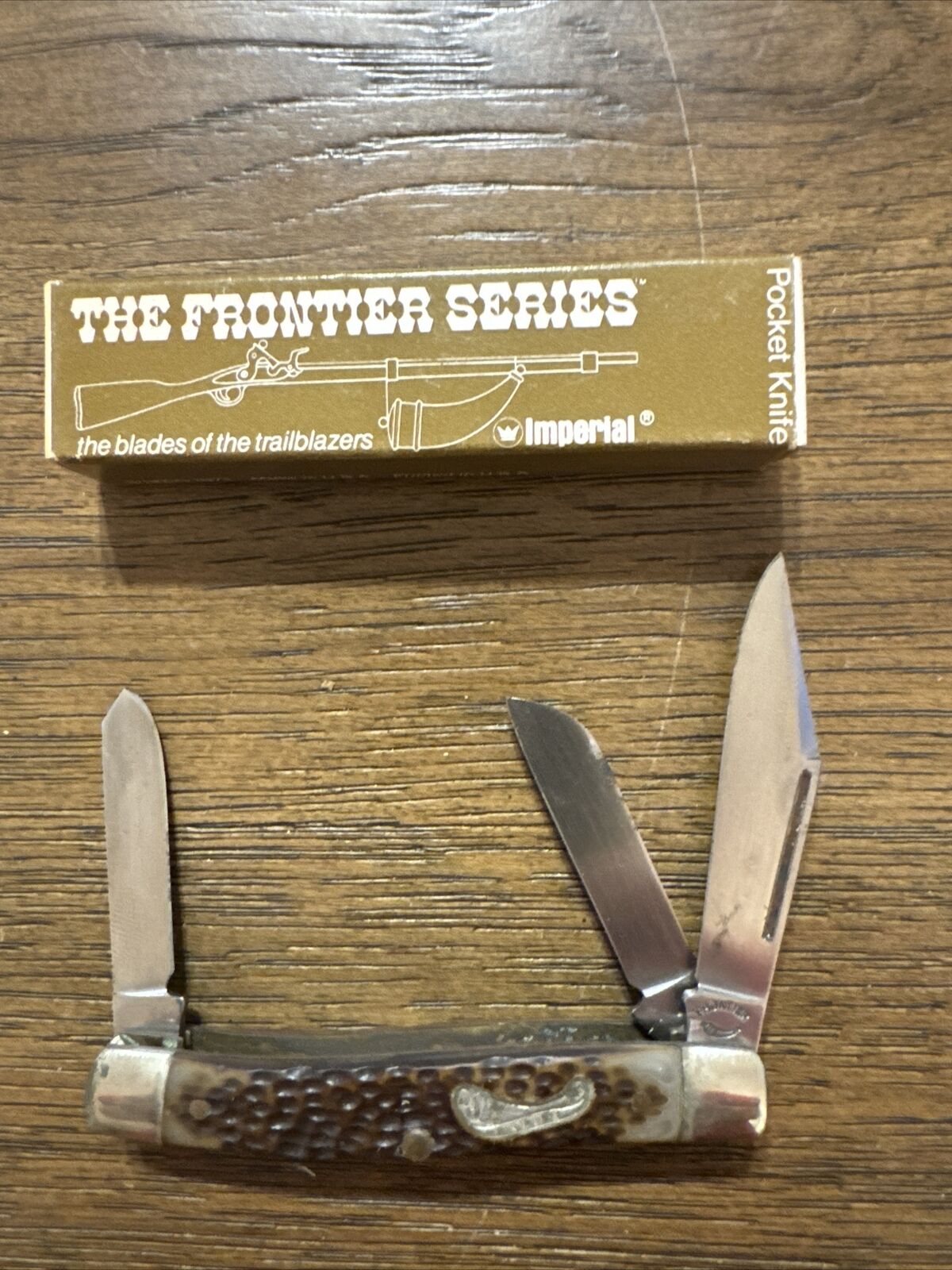 Vintage NOS Imperial Frontier 4131 Stockman Three Blade Folding Pocket Knife MIB
