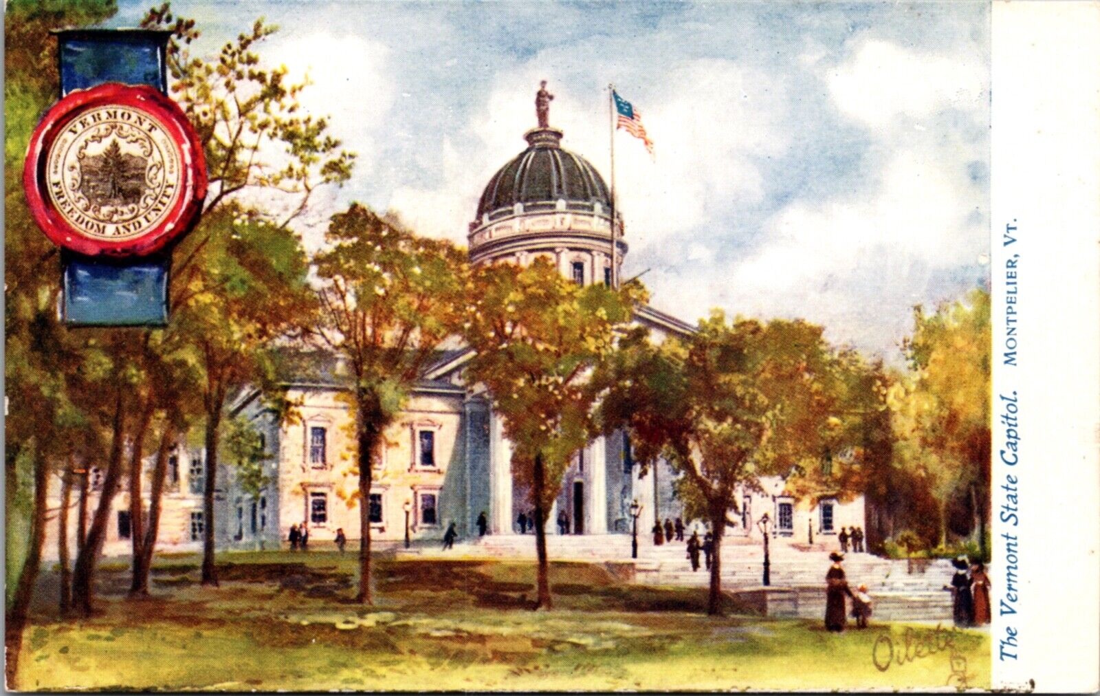 Oilette State Capitols Postcard Vermont State Capitol in Montpelier, VT Unused