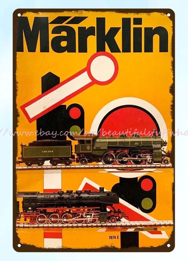 1974 MARKLIN HO Model Toy Trains railway railroad metal tin sign interior