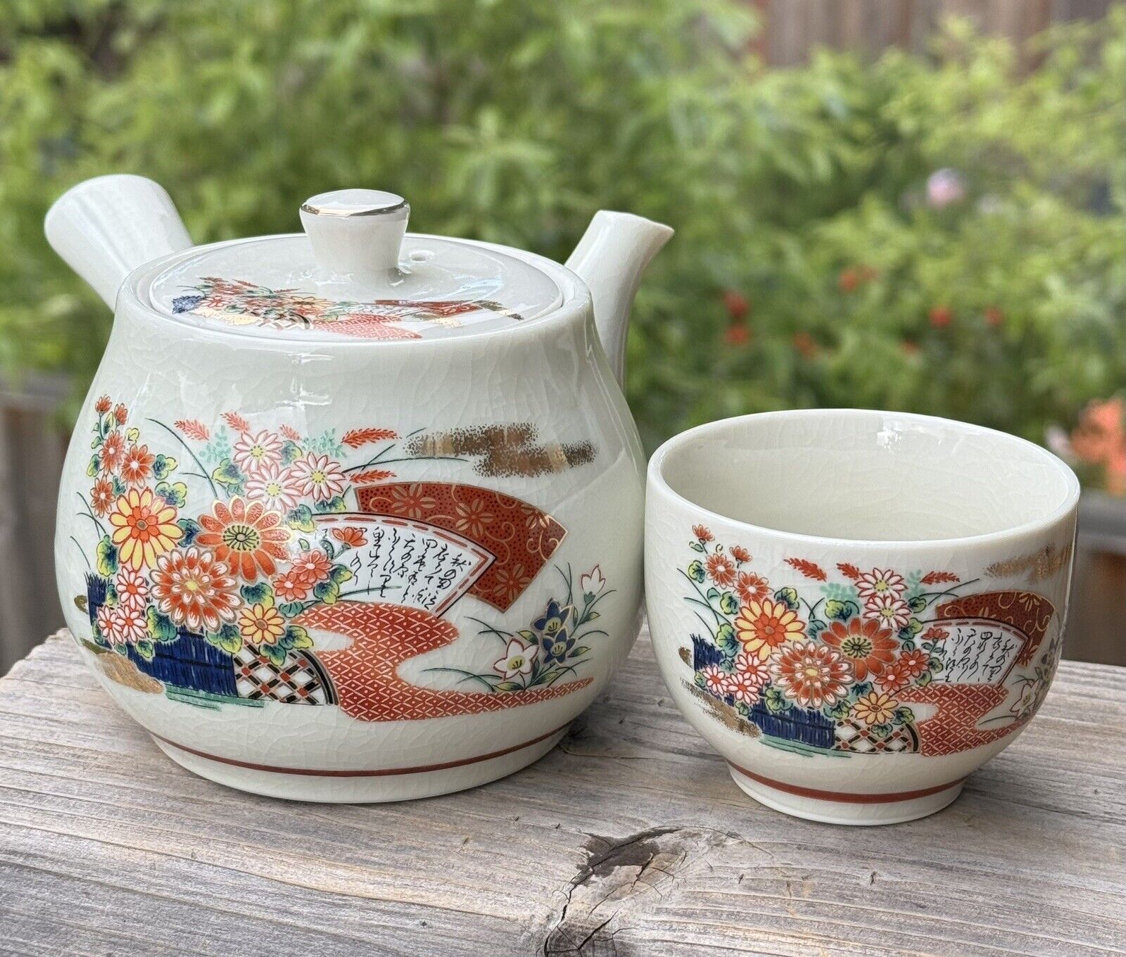 Japanese Tea Pot W/ One Cup Beautiful Vintage porcelain