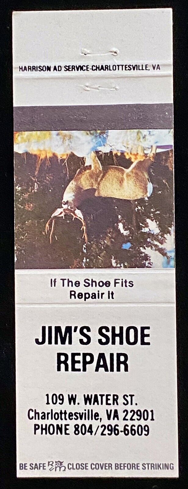 JIM’S Shoe Repair Charlottesville Virginia Vintage Matchbook Cover B-2982
