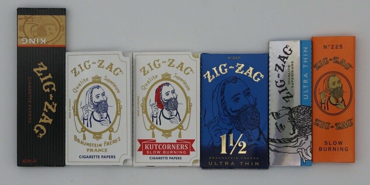 6X ZIG ZAG ROLLING PAPERS VARIETY PACK 1 1/4 ULTRA THIN KING SIZE 12 KUTCORNERS