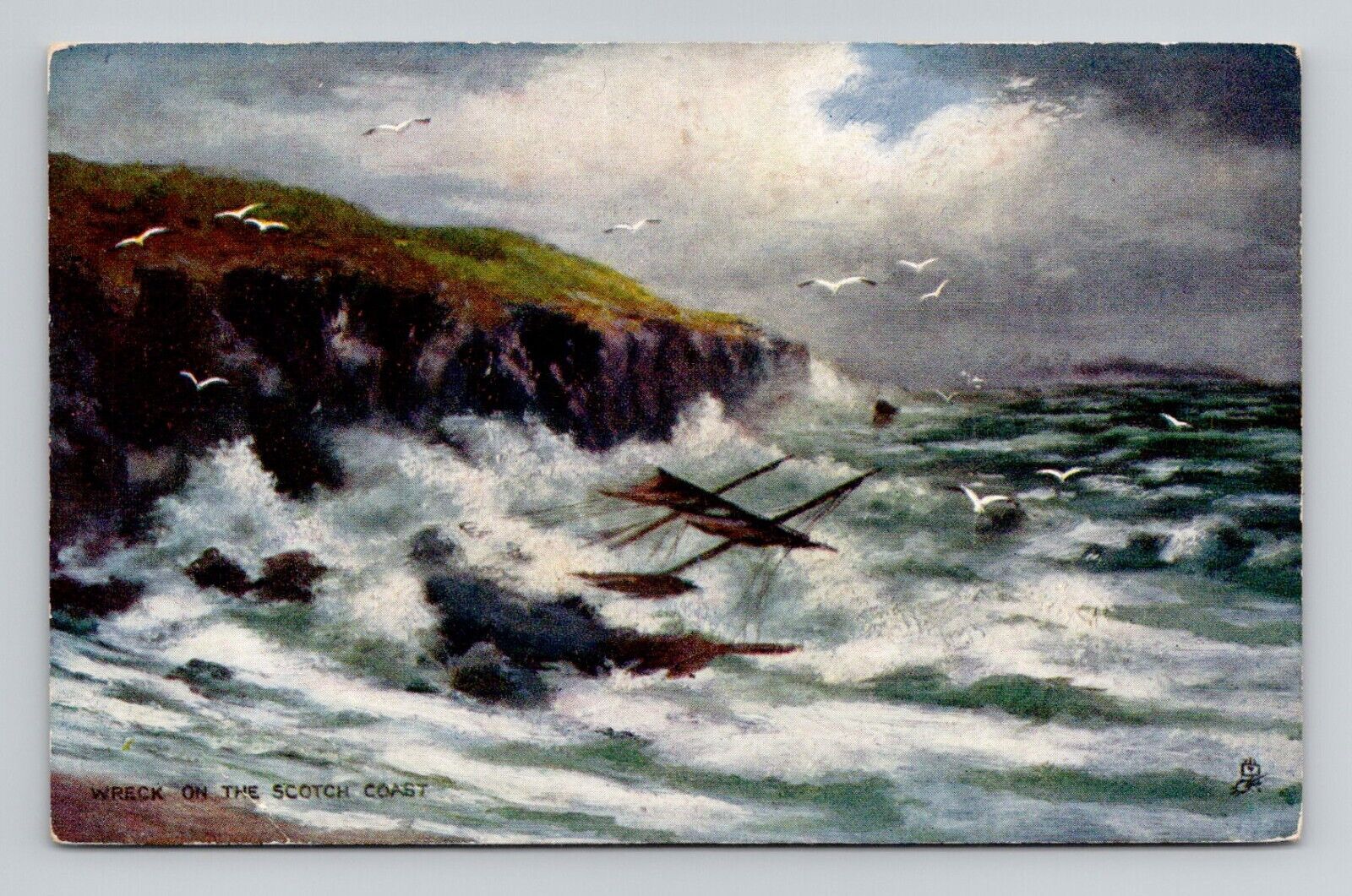 Postcard Rough Seas Wreck on the Scotch Coast Scotland, Tuck Oilette L17
