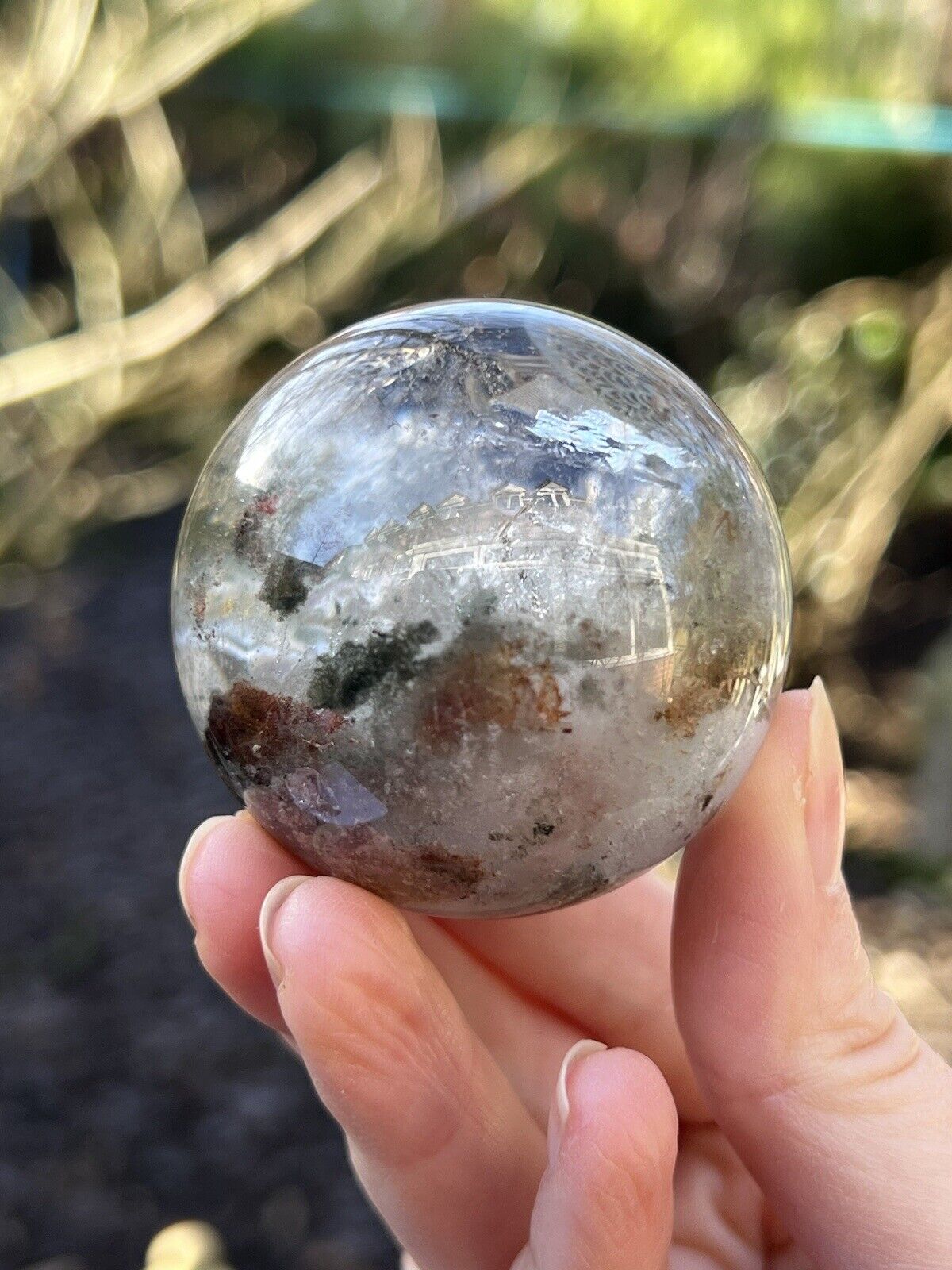 Lodolite Garden Quartz Crystal Ball Scenic With Stand AAA+ 48mm 86