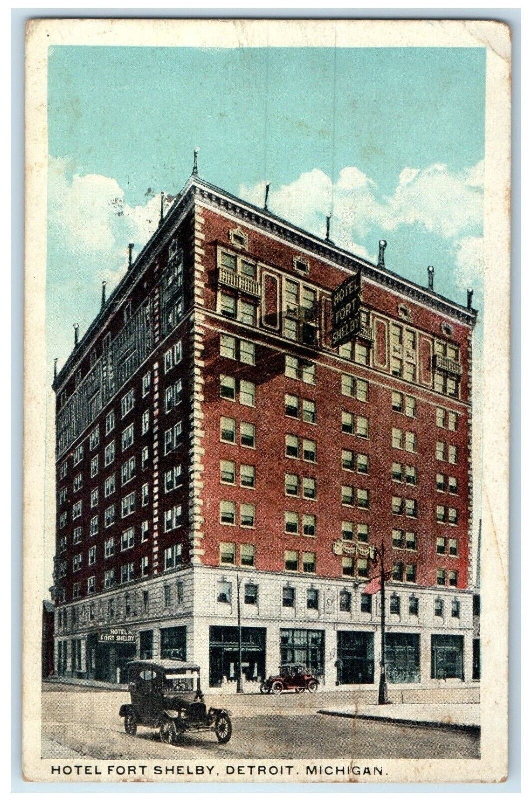 c1910\'s Hotel Fort Shelby Building Car Detroit Michigan MI Antique Postcard