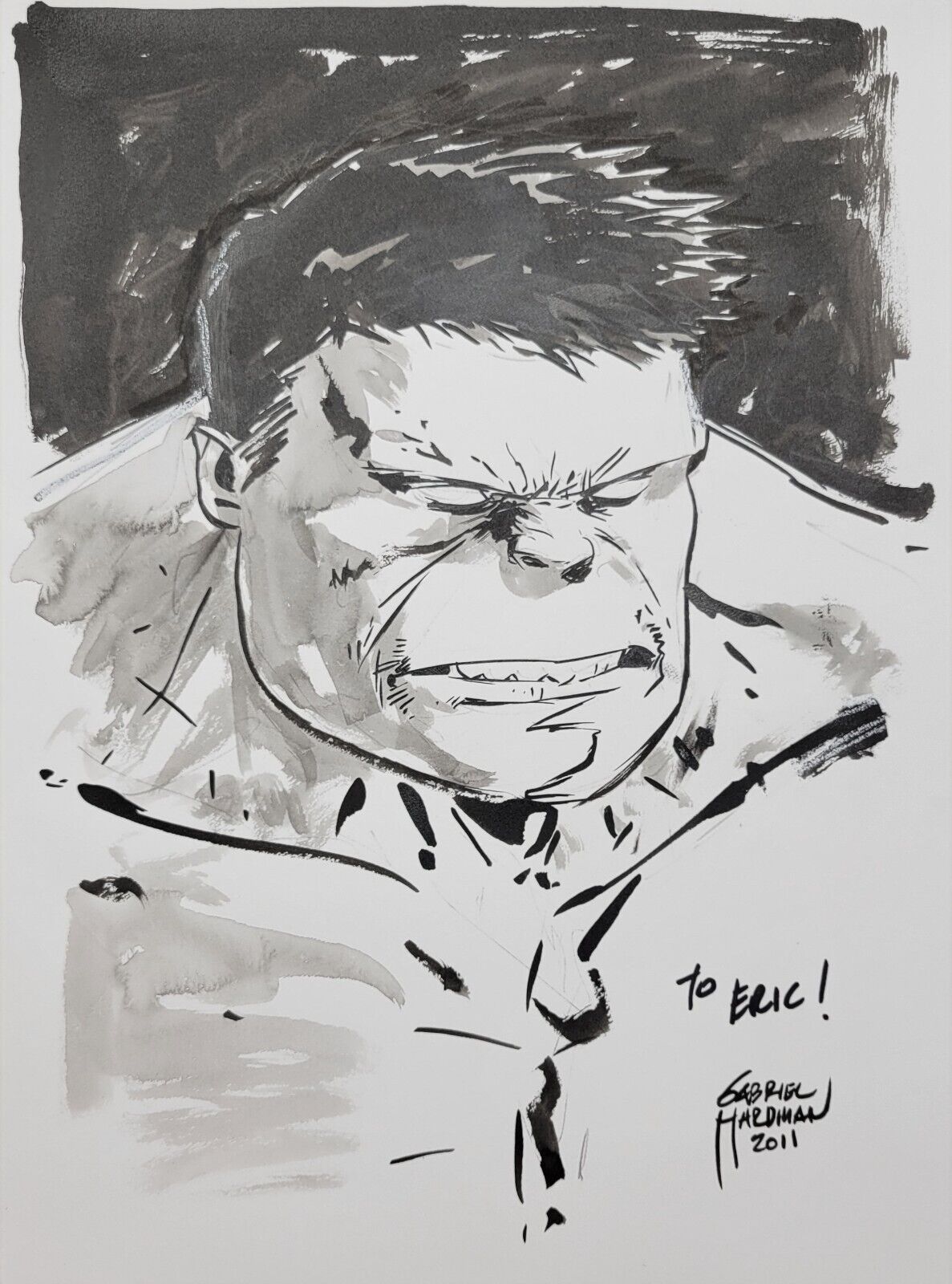Incredible Hulk Gabriel Hardman 12 x 9 Original Art Head Sketch Inked Signed
