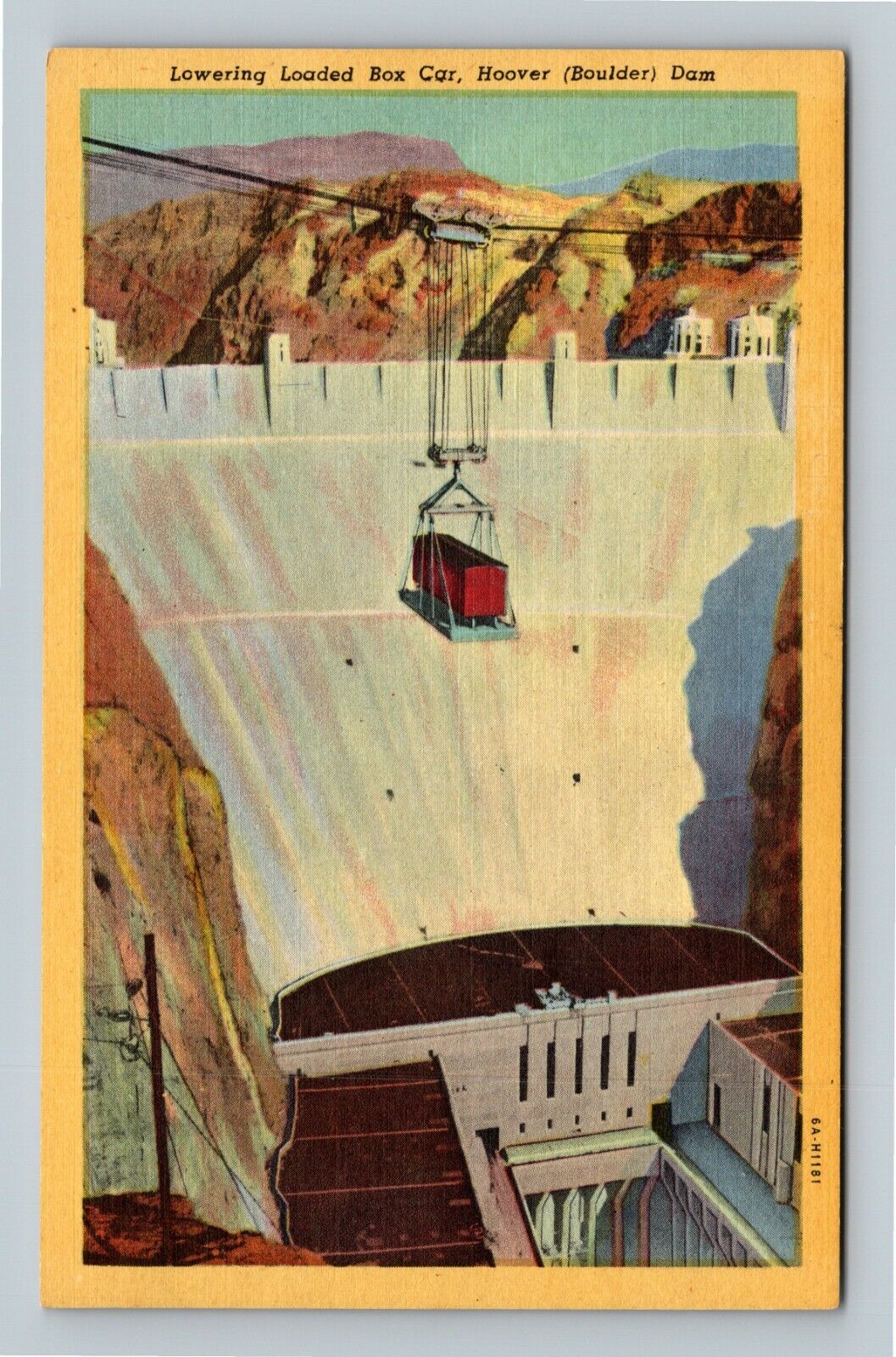 Boulder Dam NV, Lowering Loaded Box Car, Nevada Vintage Postcard