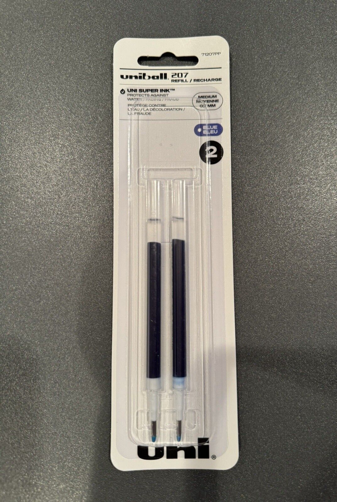 Uni-ball 71207PP - 207 UNI SUPER INK - Medium 0.7MM Blue - Pen Ink Refill 2PK