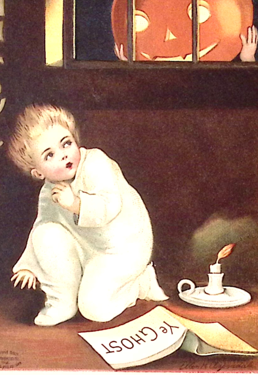 1910 Clapsaddle Jack O Lantern Scares Child Thrilling Halloween Postcard