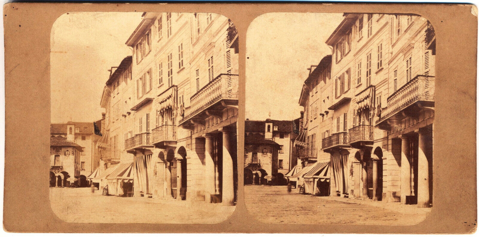 1860s Orta San Gulio Italy Street Scene Real Photo Stereoview Great Details
