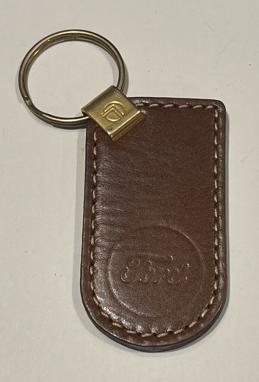 Vintage Brown Genuine Leather FORD Keychain Key Chain - New/Old Stock