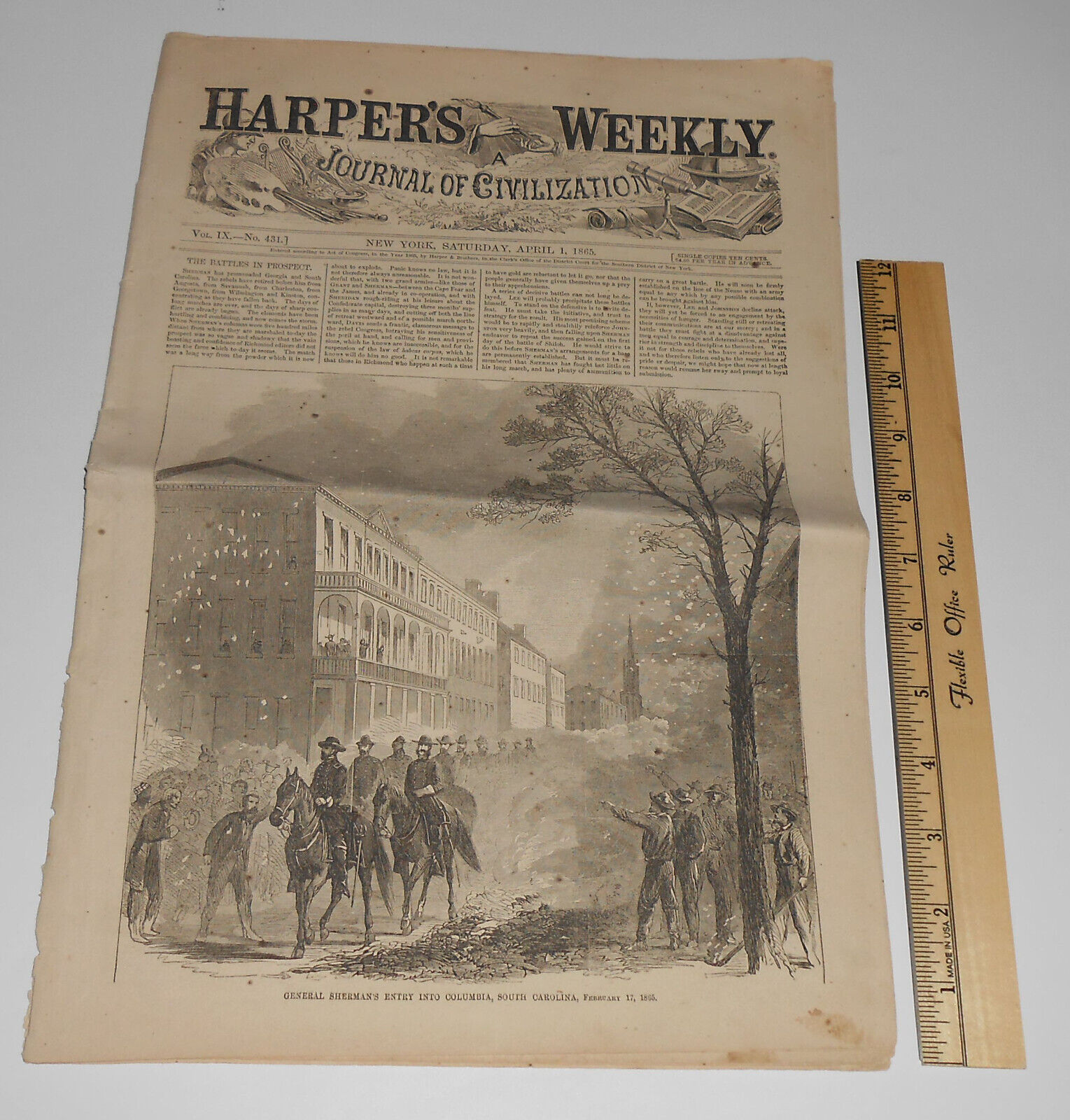 1865 Harpers Weekly April 1 Civil War Era News History General Sherman Carolina