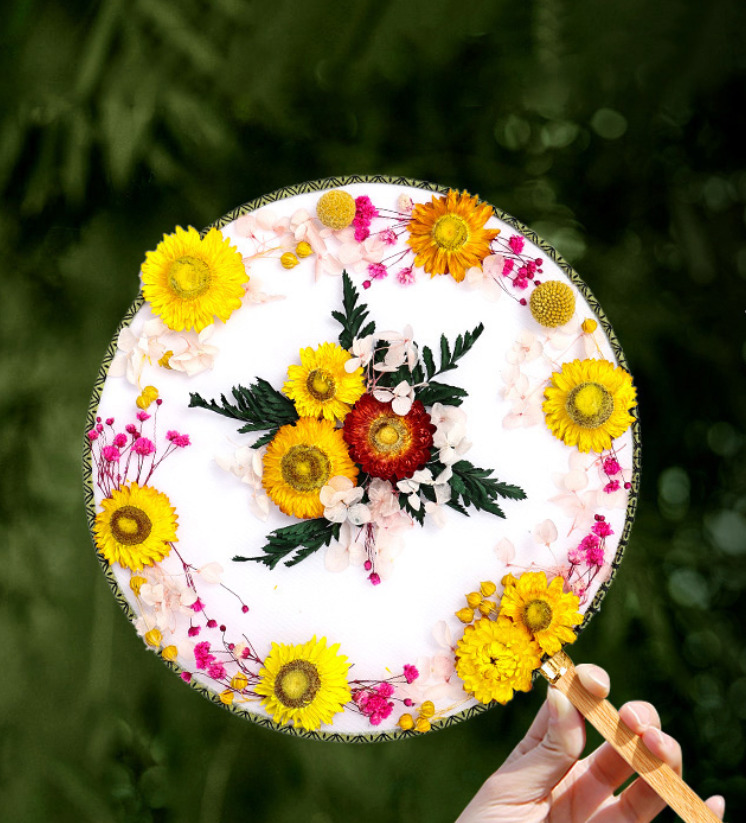 DIY Dried Flower Chinese Fans Pack women's day holiday gift for her set vintage