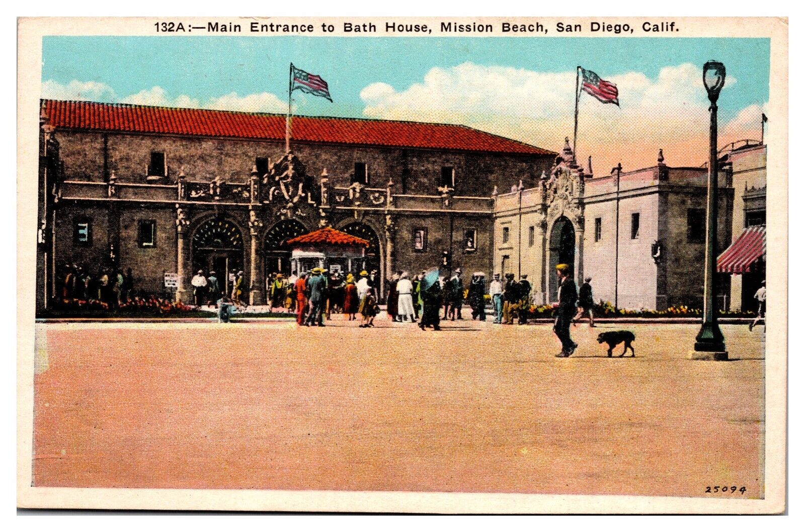 Antique Main Entrance to Bath House, Mission Beach, San Diego, CA Postcard