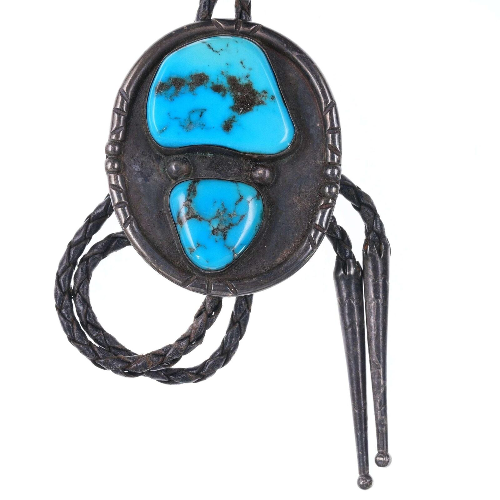 c1950's Navajo silver and turquoise bolo tie
