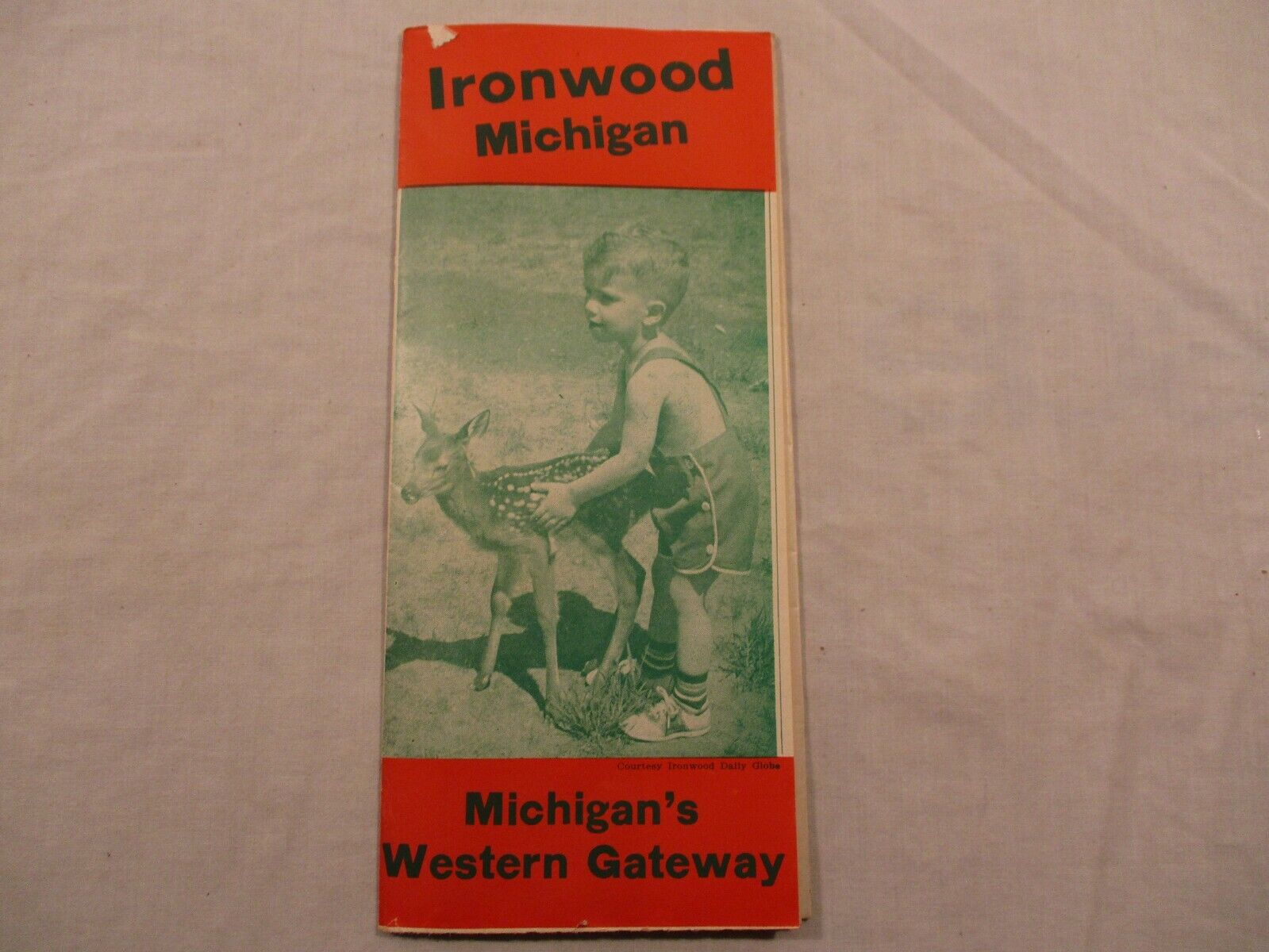 Vintage c1950s Ironwood Michigan Map Tourist Brochure Damaged