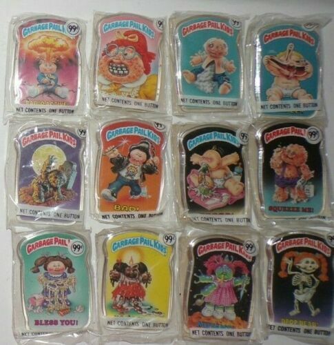 1986 Vintage Topps Garbage Pail Kids Buttons Full set of 12 in Wrappers