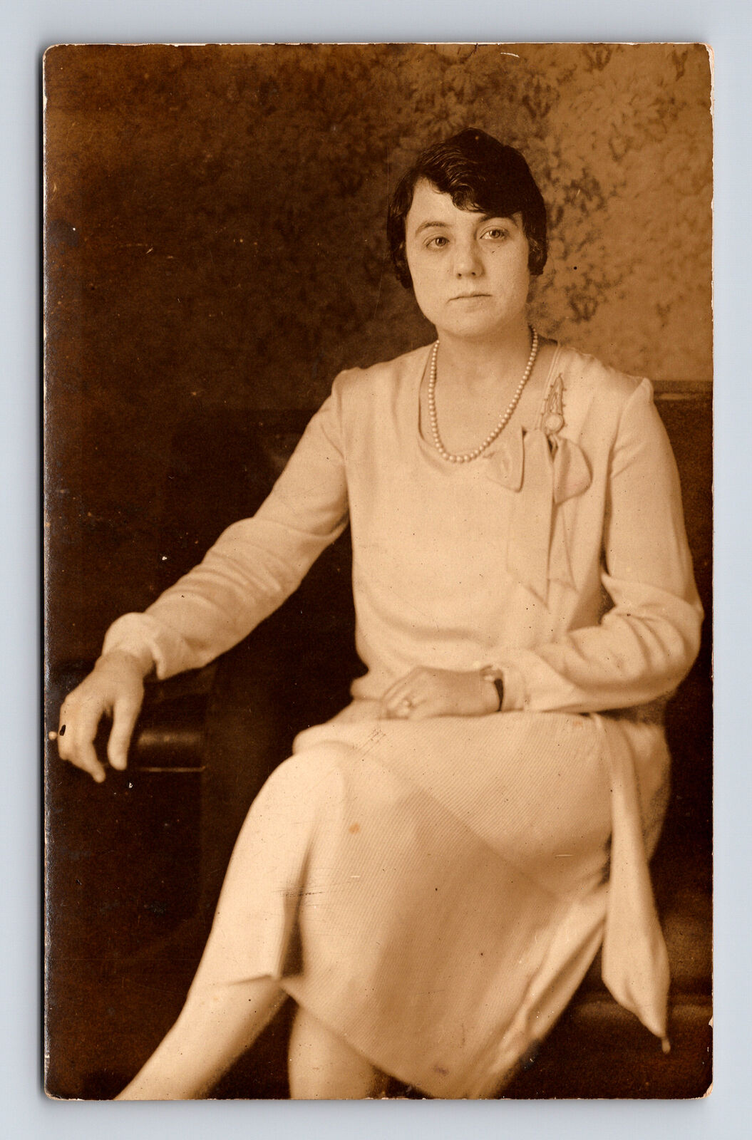 RPPC Indoor Portrait of Woman Seated in White Dress Postcard