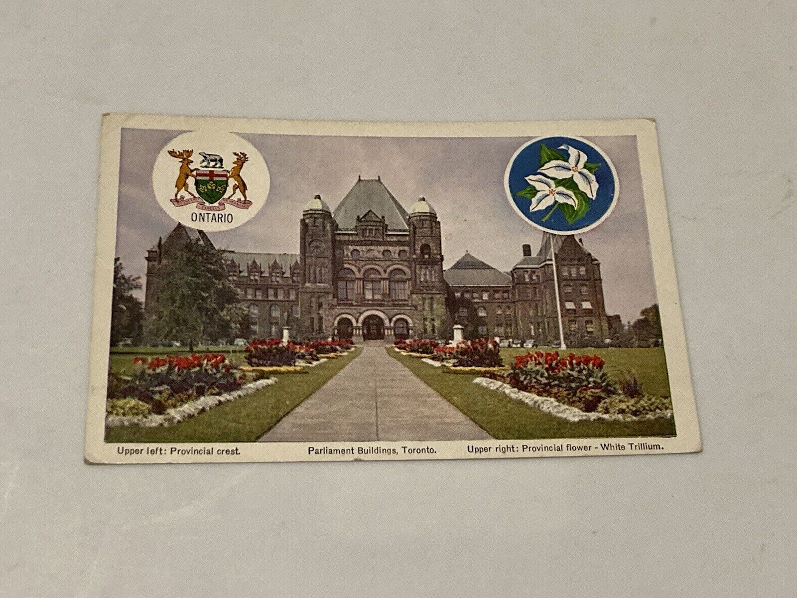 C. 1951 Parliament Buildings Toronto, Ontario, Canada Postcard Provincial Crest