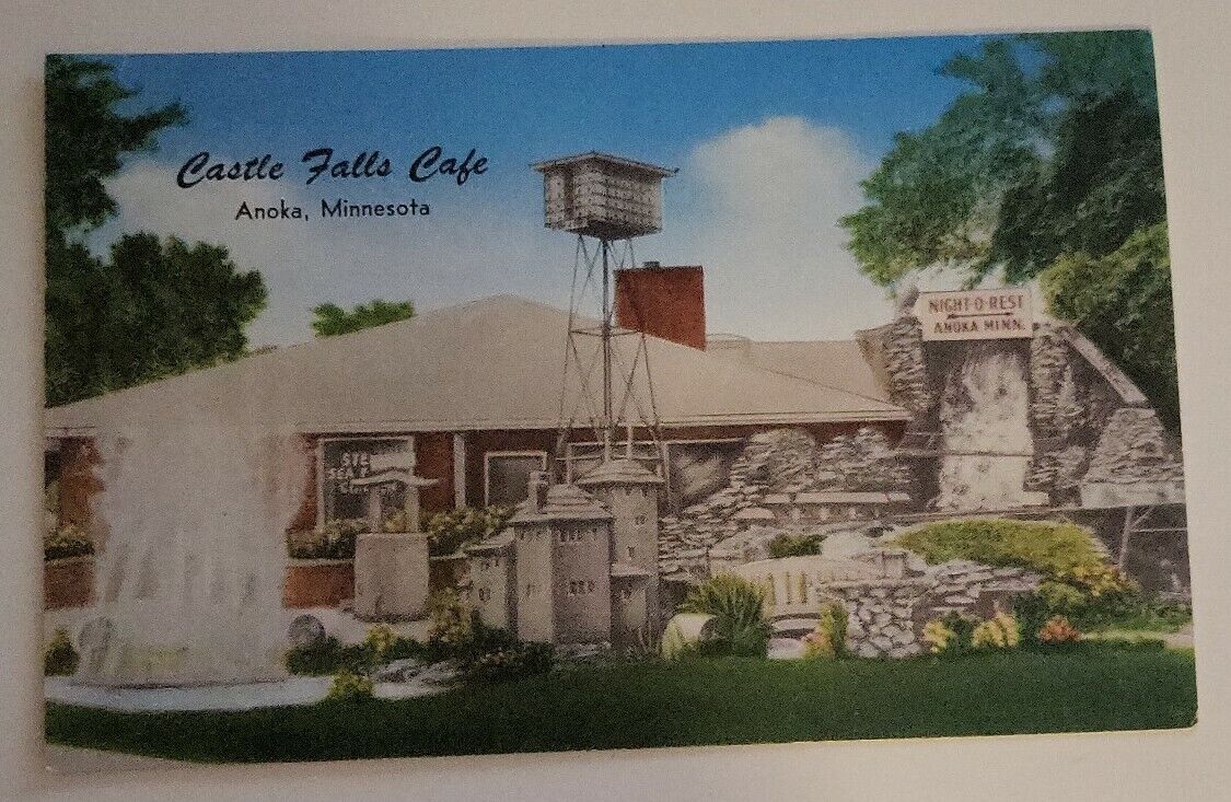Anoka Minnesota Mn Castle Falls Cafe Birdhouse Wishing Well NightO-Rest Postcard